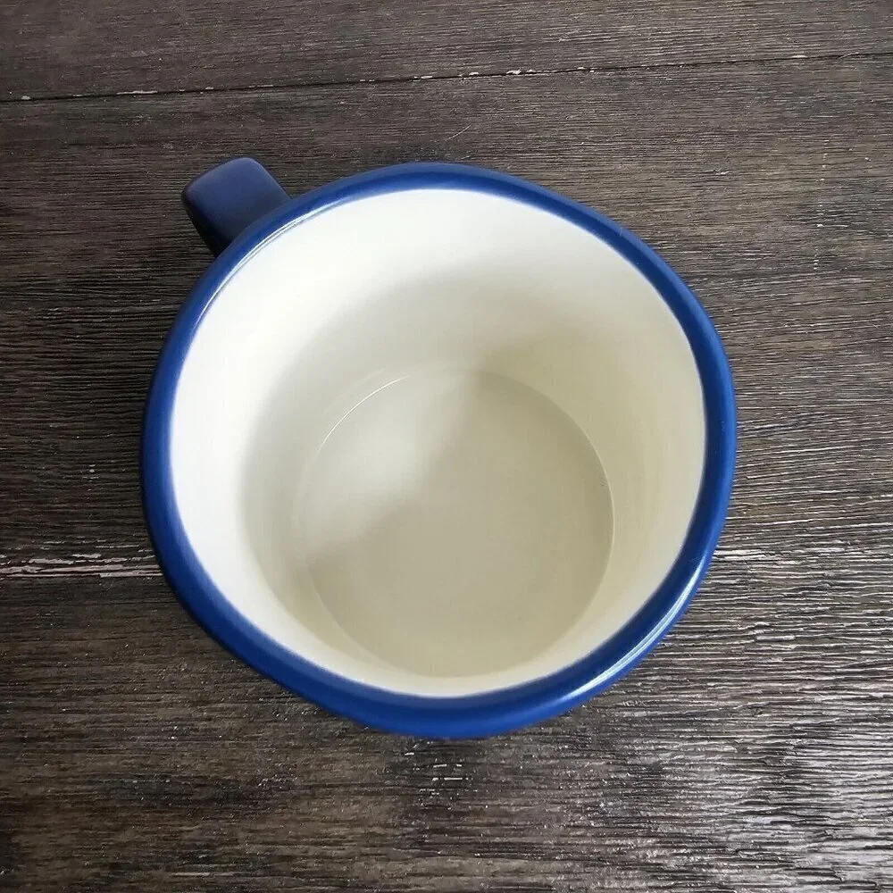 NWT Rae Dunn Artisan Wanderlust Coffee Mug Blue Trim Summer Camping Boho